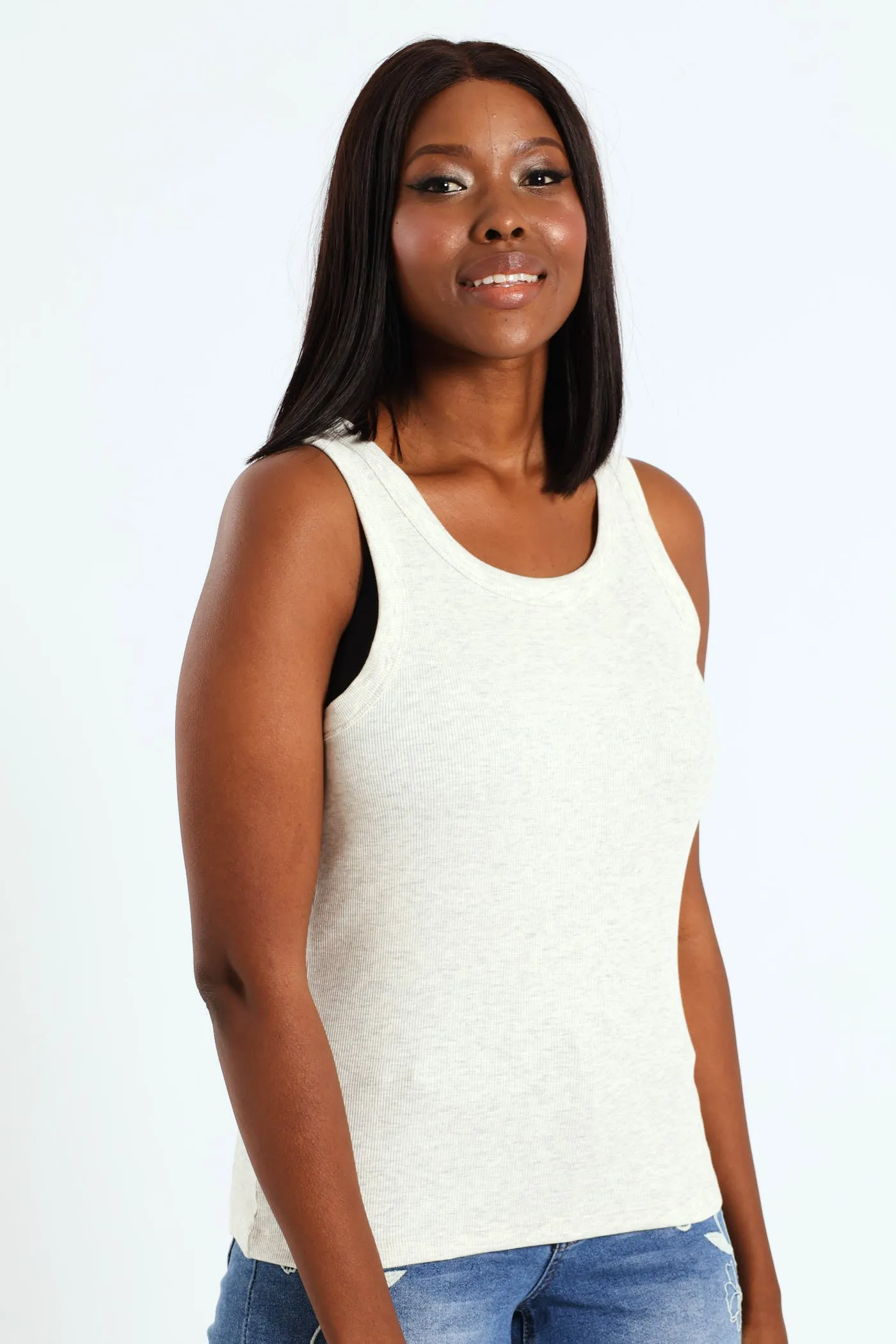 Sleeveless Rib Tank - Oatmeal Melange sold by Edgars