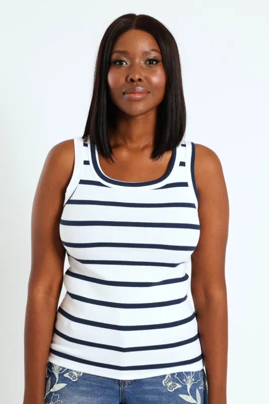 Sleeveless Rib Tank - Navy/White sold by Edgars