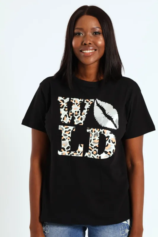 Wild Animal Lips Tee - Black sold by Edgars 