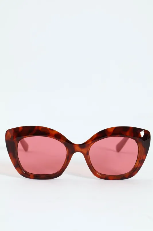 Pink Temple Pink Lense Cateye Sunglasses - Tortoise sold by Edgars