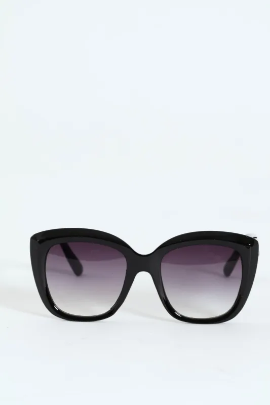 Rounded Cateye Gold Temple Detail Sunglasses  - Black sold by Edgars 