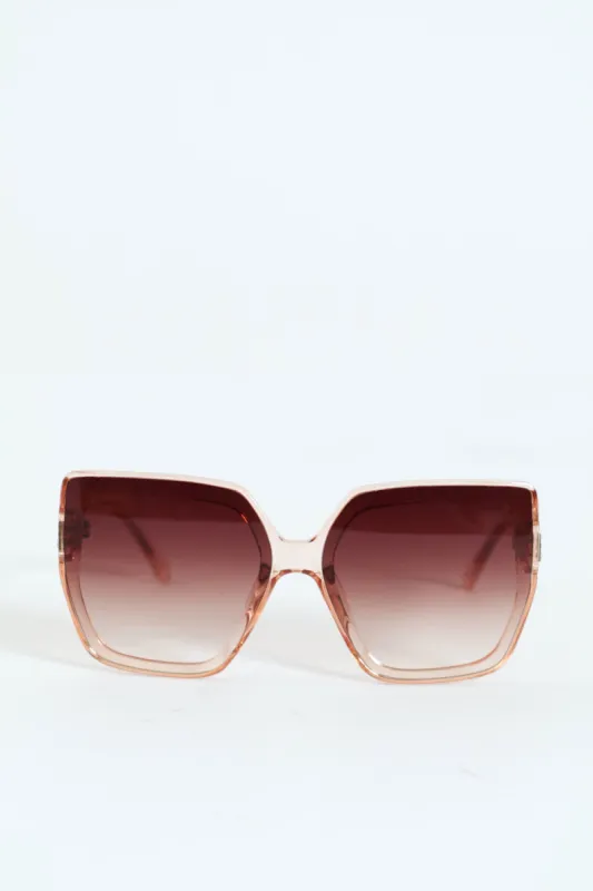 Square Gradient Diamante Temple Sunglasses - Pink made by Edgars