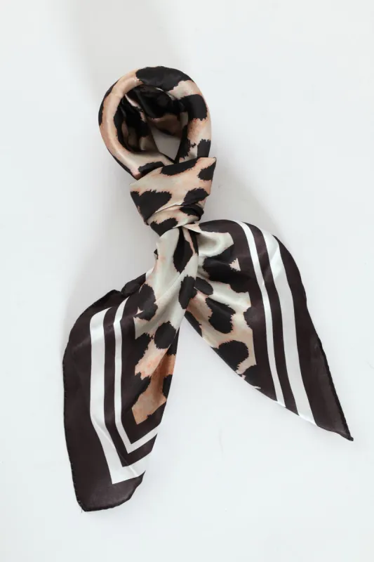 Leopard Boarder Print Satin Feel Scarf - Brown sold by Edgars