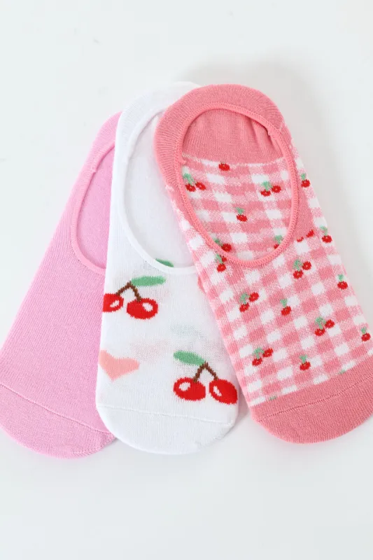 3 Pack Cherries Secret Socks - White/Pink sold by Edgars