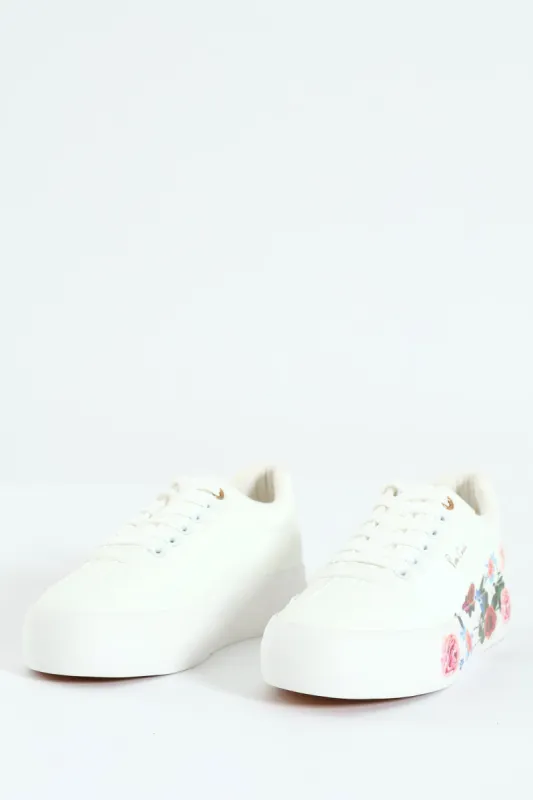 Bouquet 1 Floral Lace Up Platform Sneaker - White sold by Edgars