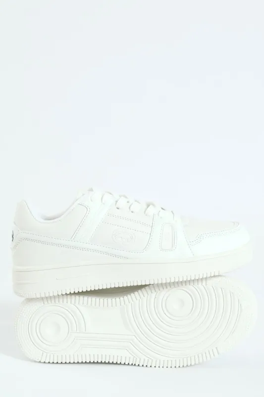 Panelled Closed Toe Lace Up Sneaker - White/White sold by Edgars
