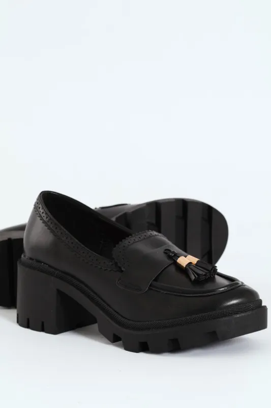 Chunky Tassel Laser Cut Loafer - Black sold by Edgars