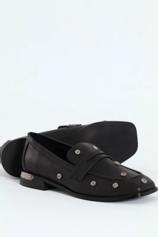 Studded Square Toe Loafer - Black sold by Edgars