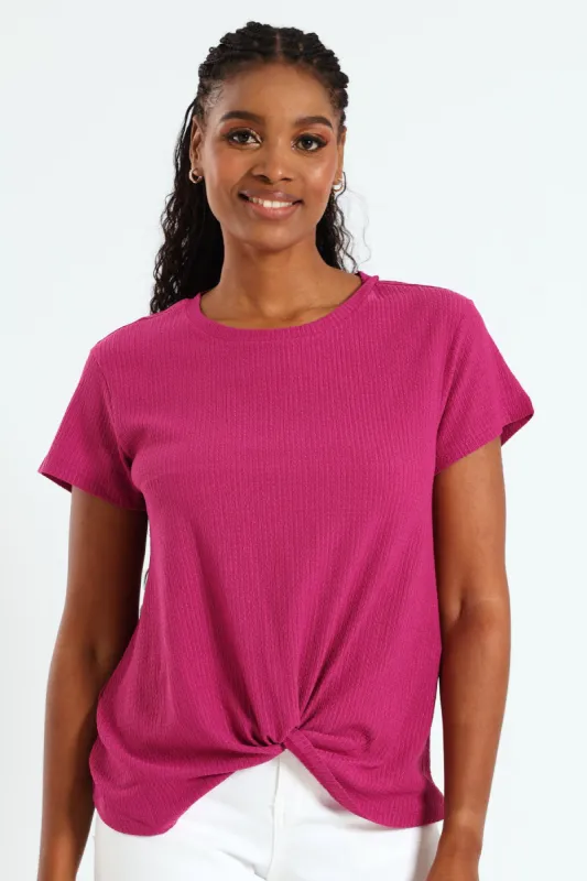 Knot Front Crinkle Tee - Magenta sold by Edgars