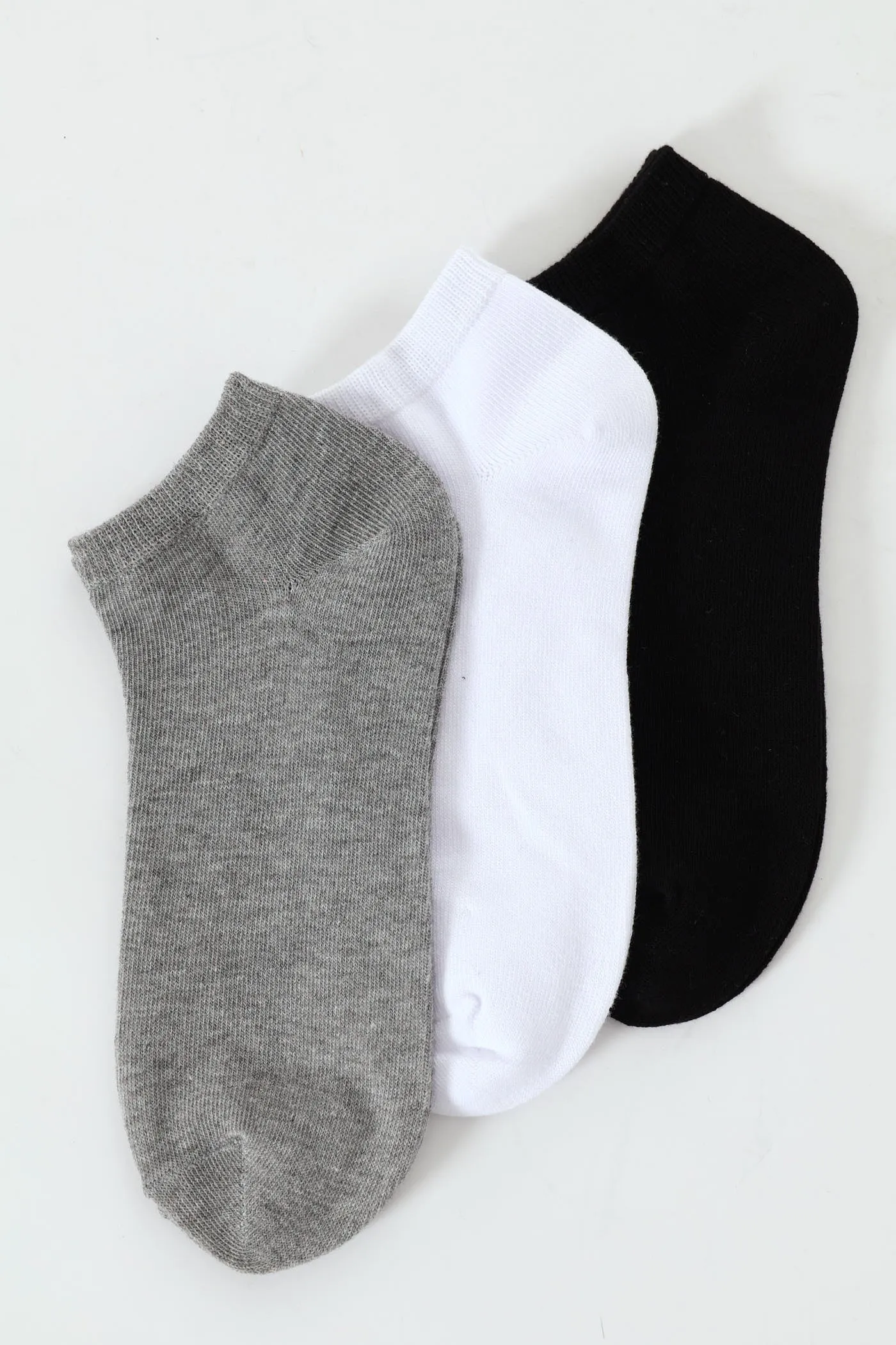 3 Pack Plain Low Cut Socks - Grey/Black/White sold by Edgars