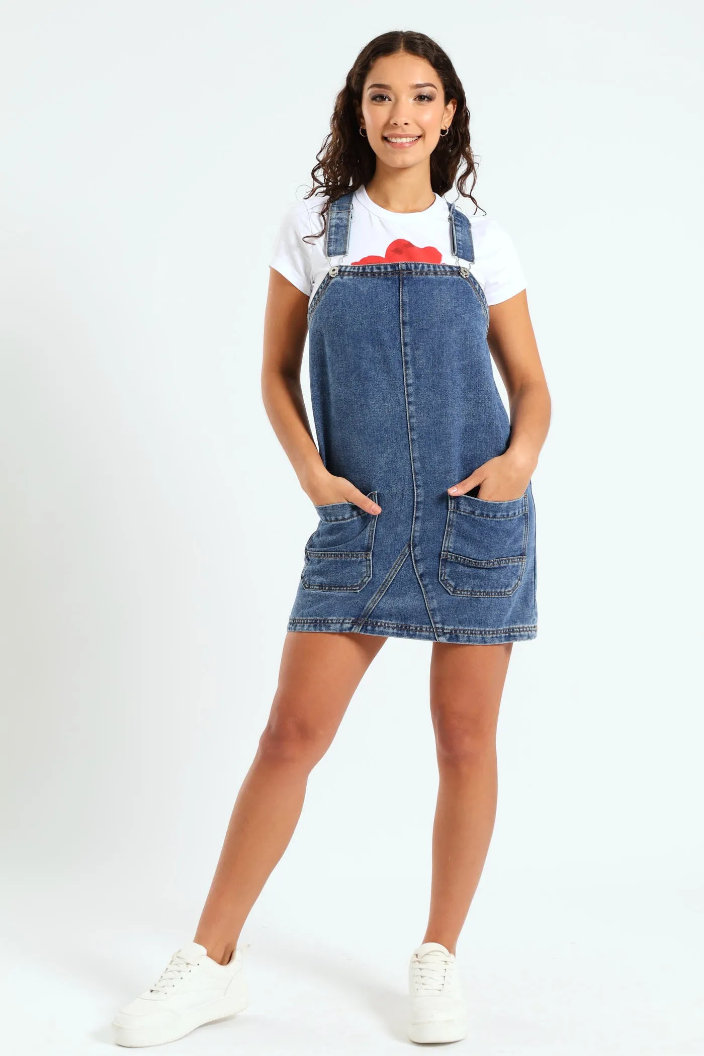 Denim Panel Pinafore Dress - Dark Blue sold by Edgars