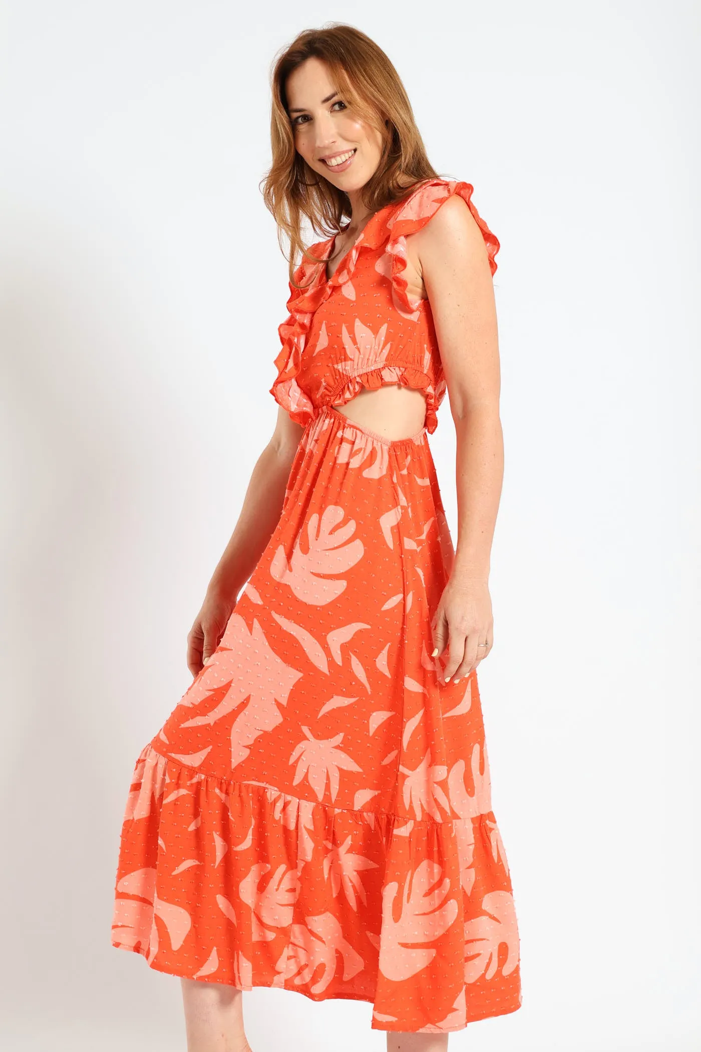 Frill Detail Cut-Out Tiered Maxi Dress - Pink/Orange sold by Edgars product image thumbnail 3