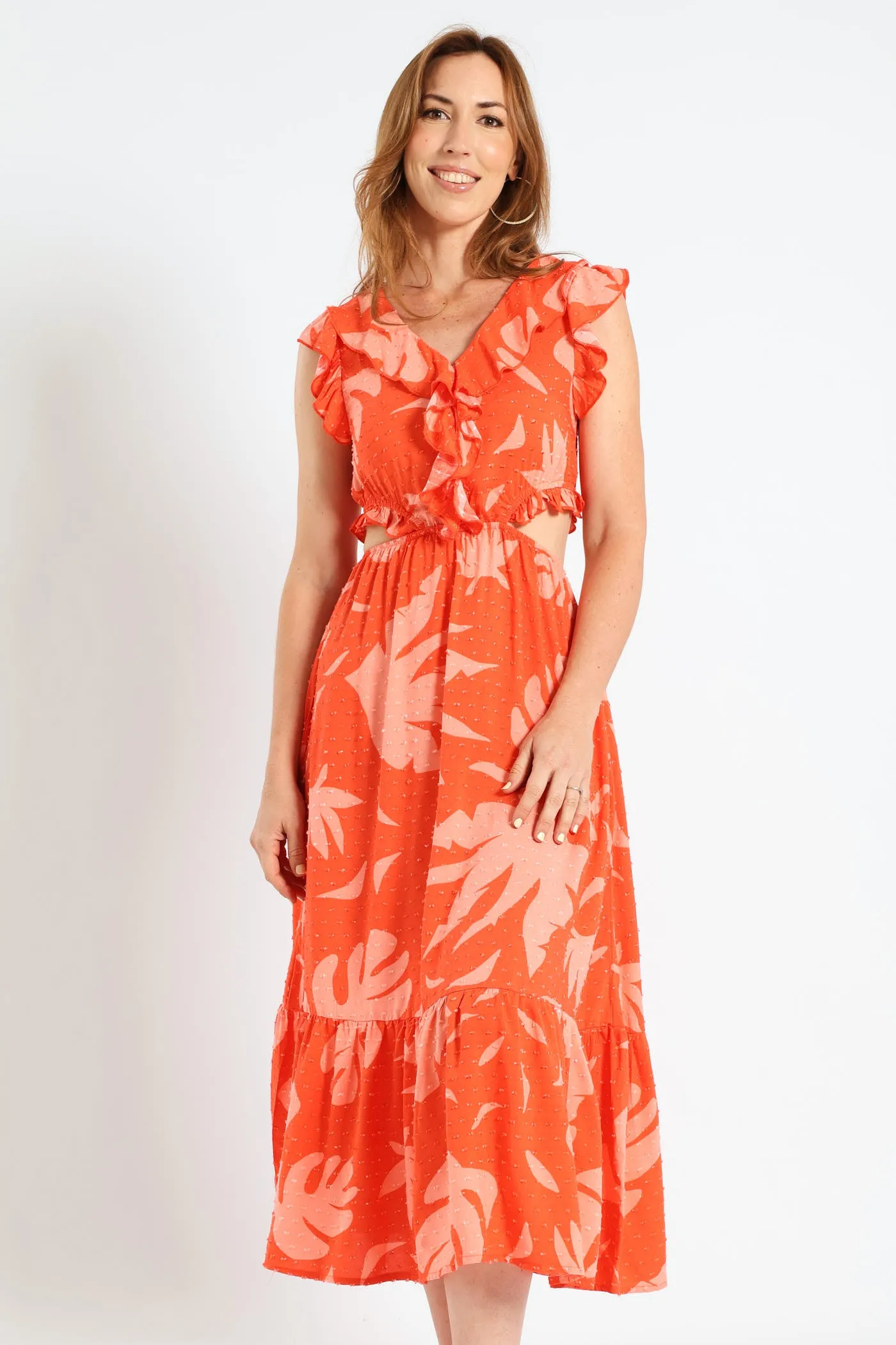 Frill Detail Cut-Out Tiered Maxi Dress - Pink/Orange sold by Edgars product image thumbnail 2