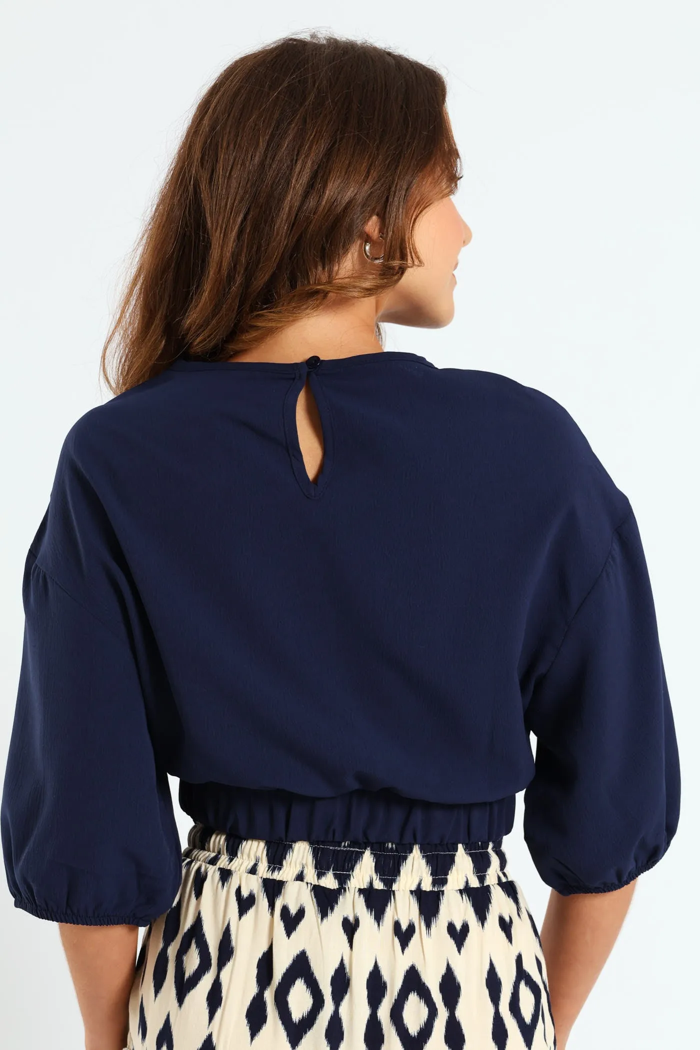 Dolman Bubble Sleeve Waisted Top - Navy sold by Edgars product image thumbnail 3
