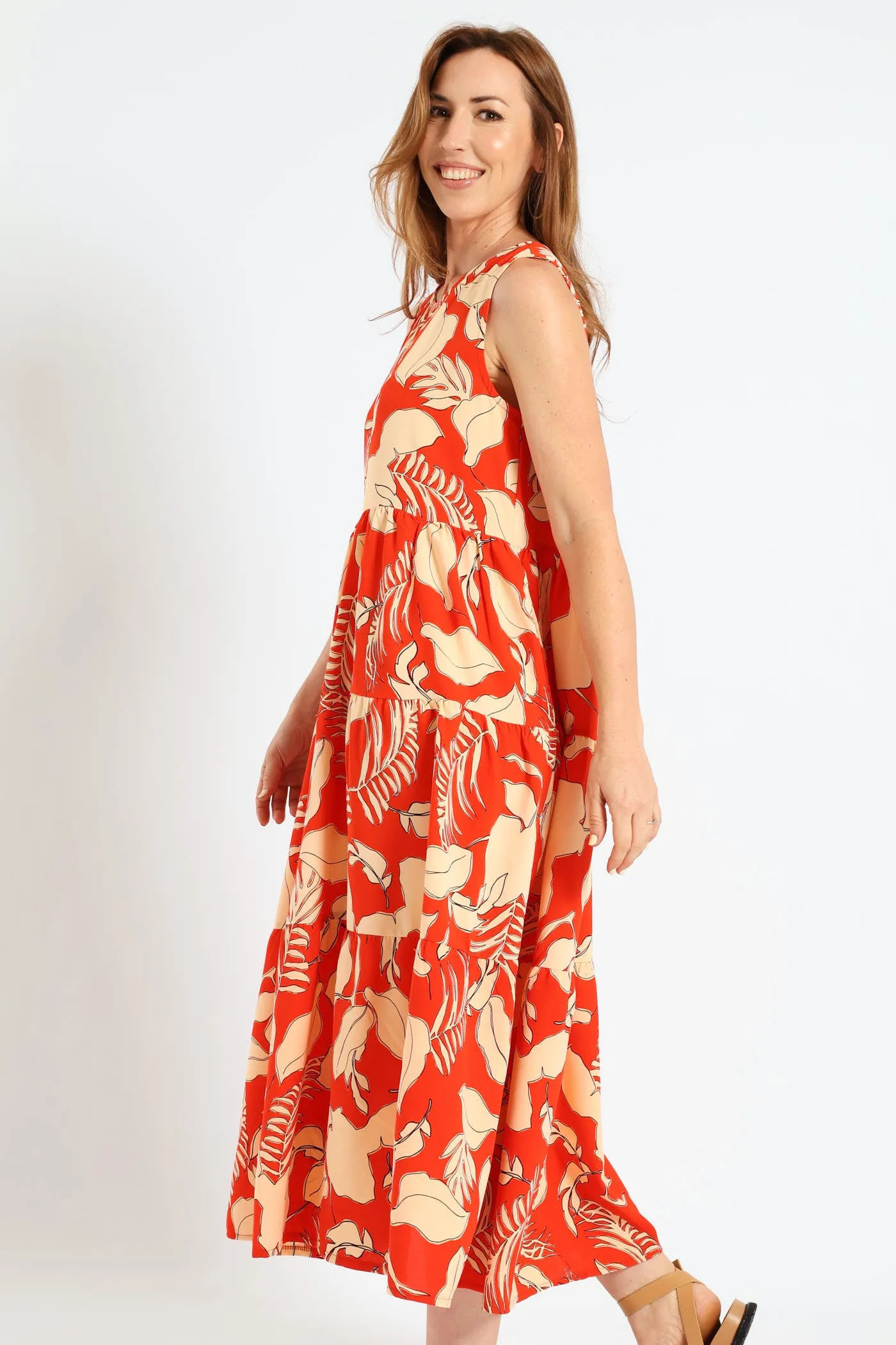 Multi Tiered Poplin Midi Dress - Orange sold by Edgars product image thumbnail 2