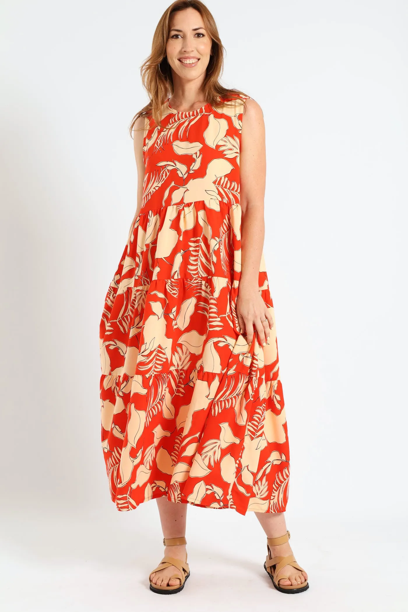 Multi Tiered Poplin Midi Dress - Orange sold by Edgars