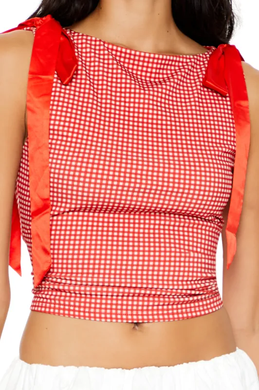 Gingham Bow Cropped Tank Top - Red sold by Edgars