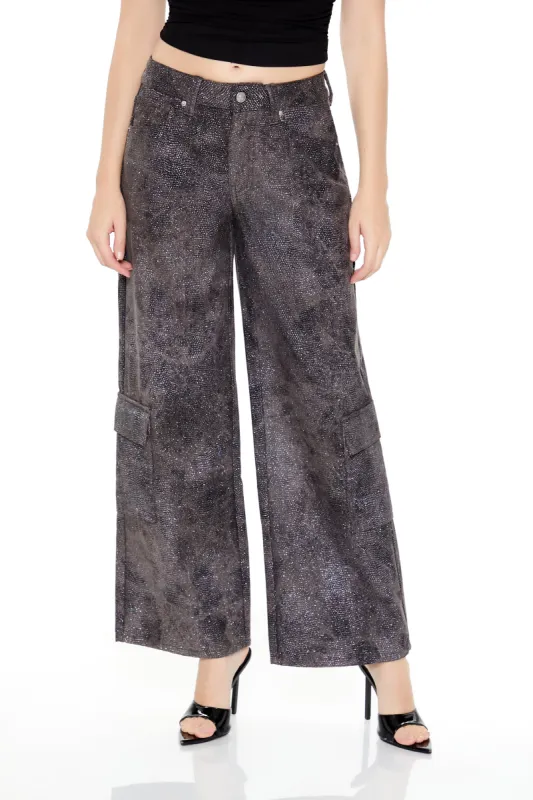 Rhinestone Mid-Rise Cargo Pants - Brown sold by Edgars