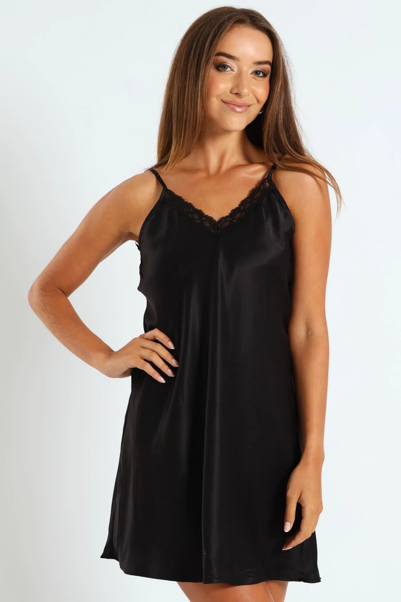 2 Pack Animal Print Satin Chemise - Black sold by Edgars