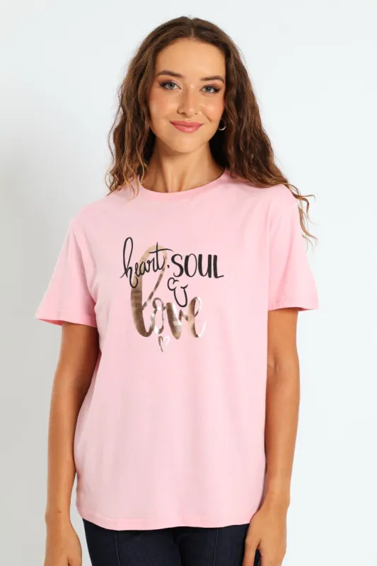 Heart, Soul & Love Foil Tee - Dark Blush sold by Edgars 