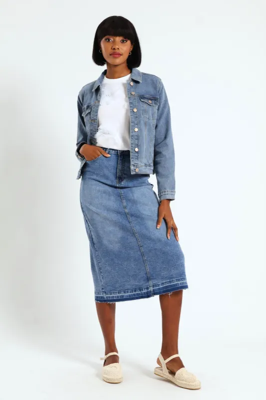 Long Sleeve Classic Denim Trucker Jacket - Light Wash sold by Edgars