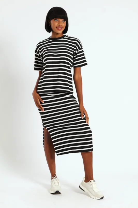 Oversized Striped Rib Boxy Tee - Black/Cream sold by Edgars