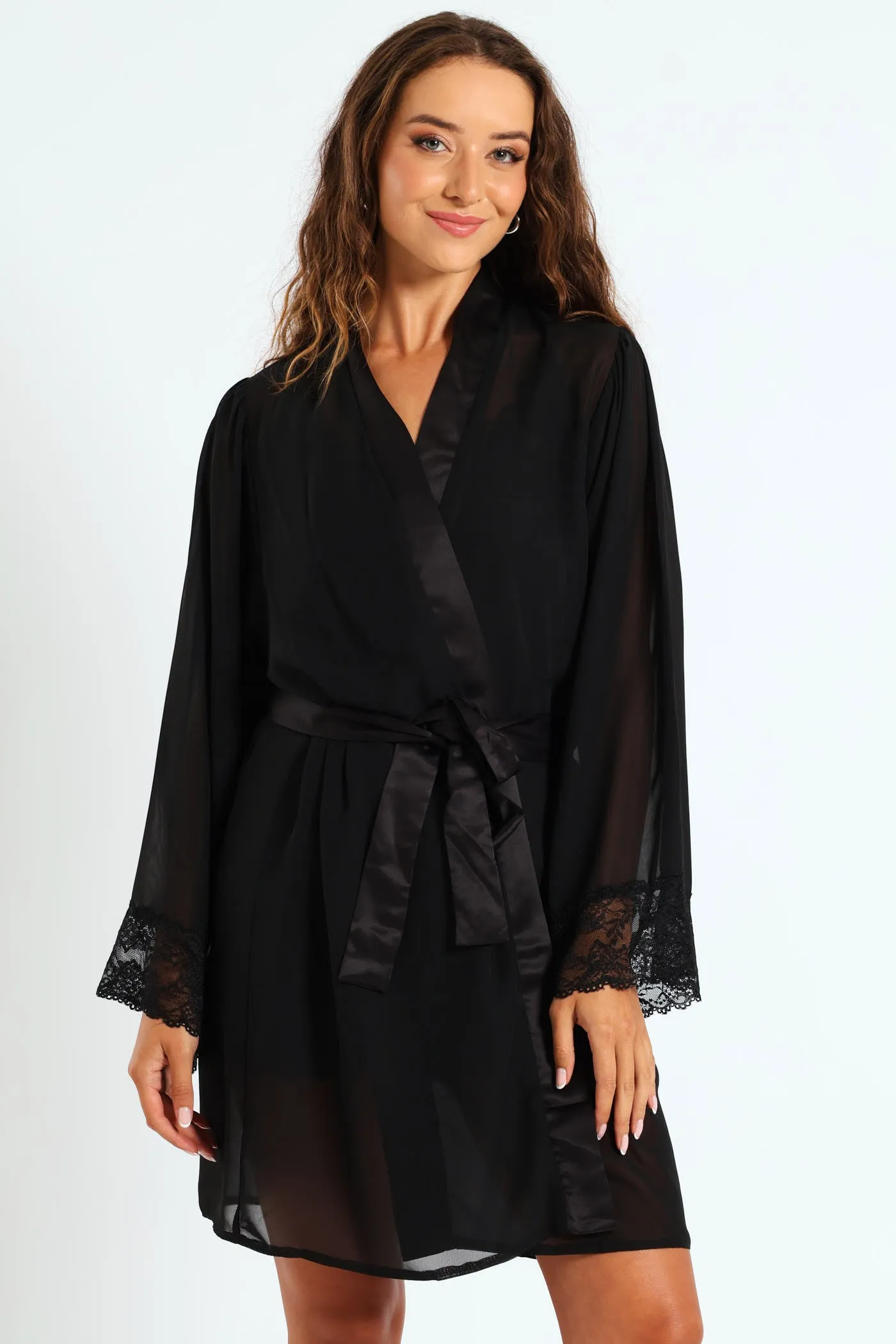 Lace Trim Chiffon Gown - Black sold by Edgars
