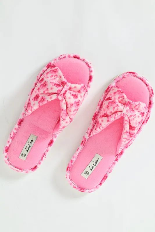 Ditsy Floral Puffed Strap Mule Slipper - Pink sold by Edgars 