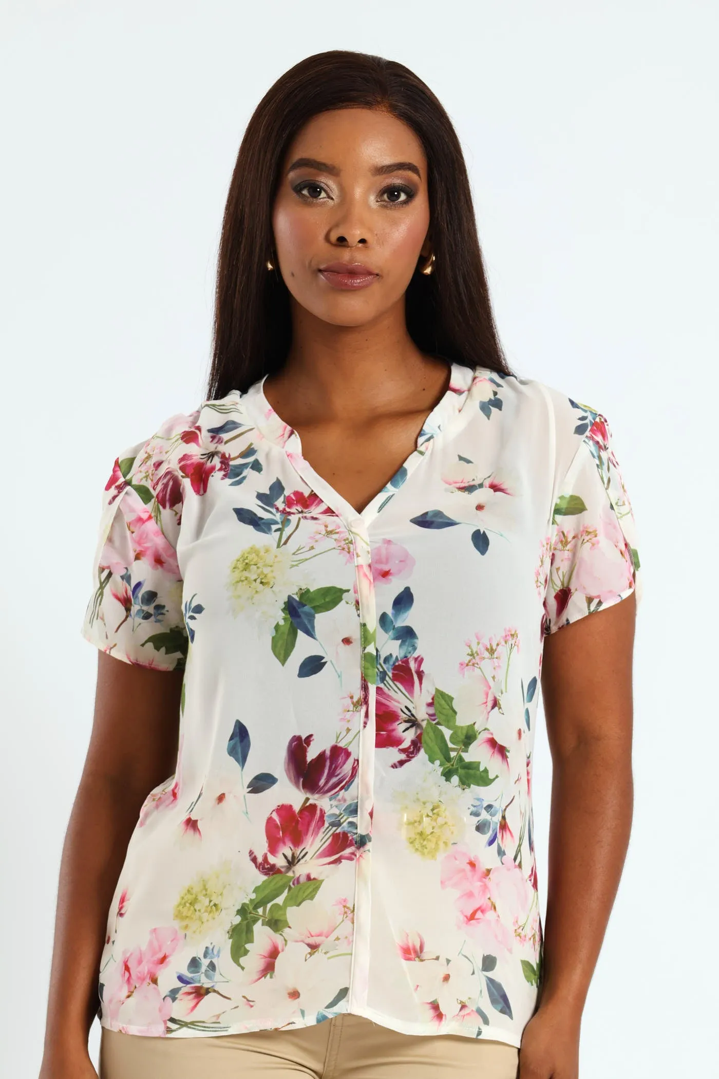 V-Neck Mandarin Collar Blouse - Cream sold by Edgars product image thumbnail 2