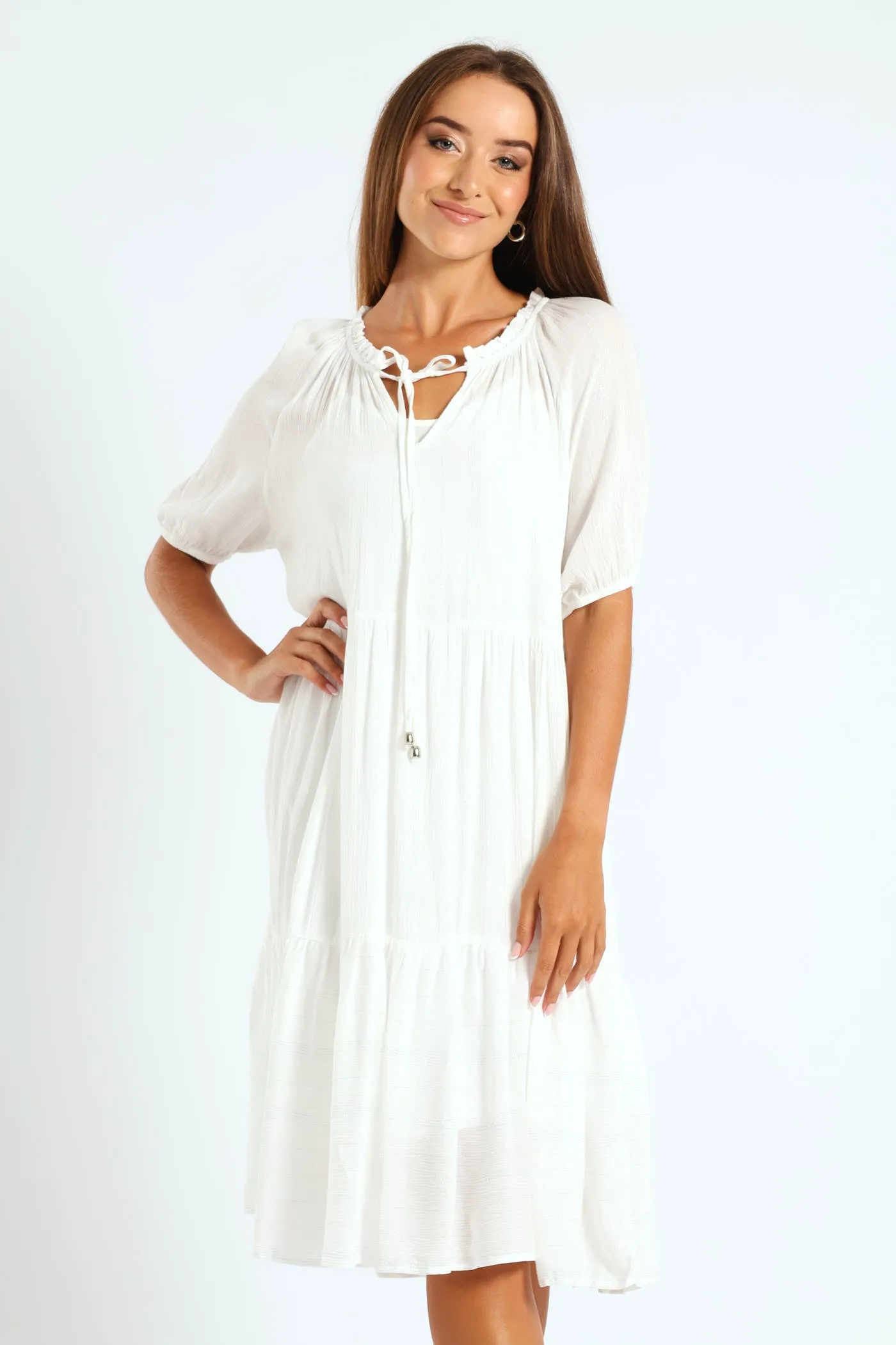 Lurex Stripe Tiered Dobby Mini Dress - Bright White sold by Edgars product image thumbnail 3
