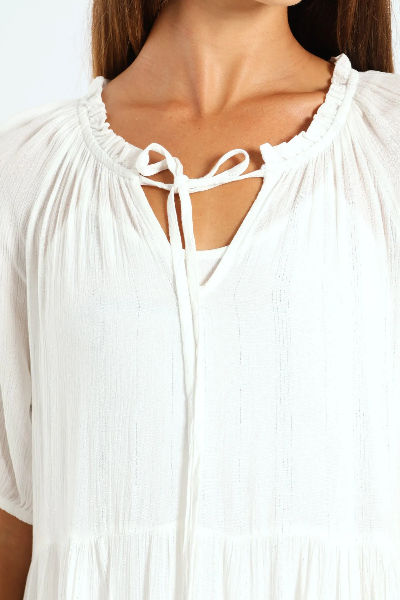 Lurex Stripe Tiered Dobby Mini Dress - Bright White sold by Edgars product image thumbnail 2