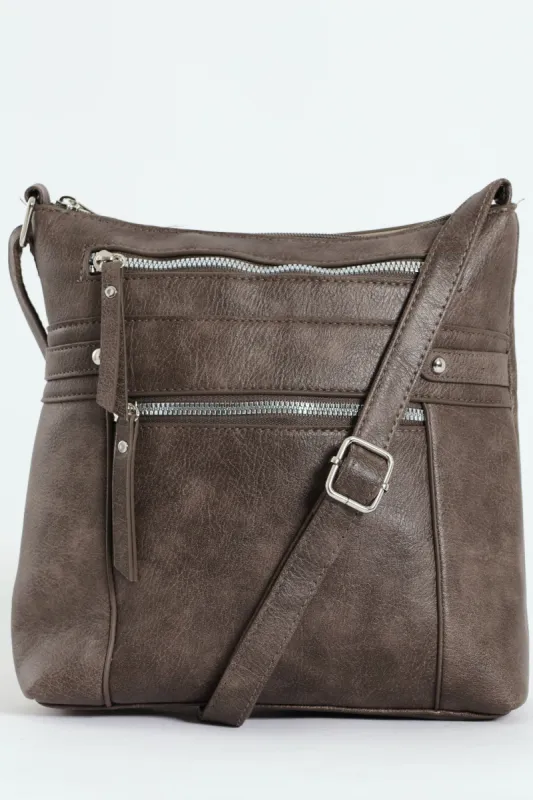 Zip Detail Crossbody Bag - Pewter sold by Edgars