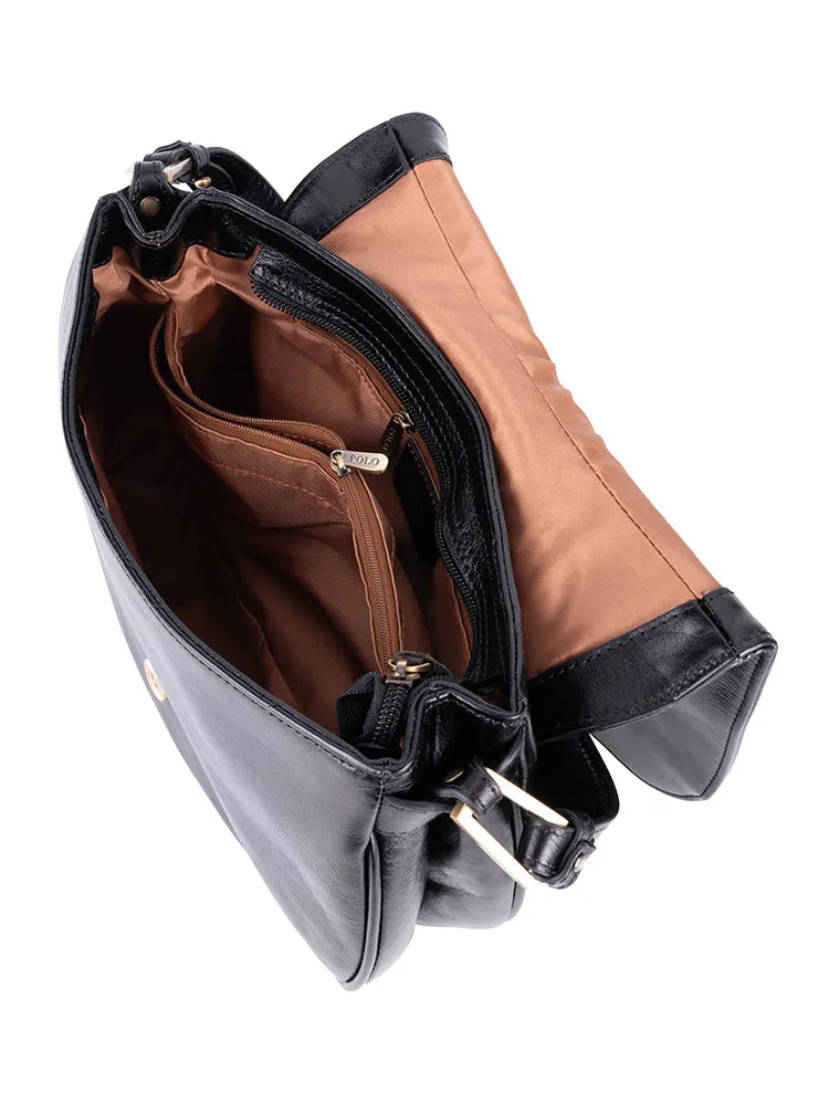 Vega Leather Flapover Shoulder Bag - Black sold by Edgars product image thumbnail 4