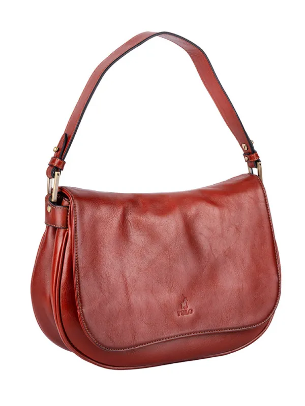 Vega Leather Flapover Shoulder Bag - Brown sold by Edgars