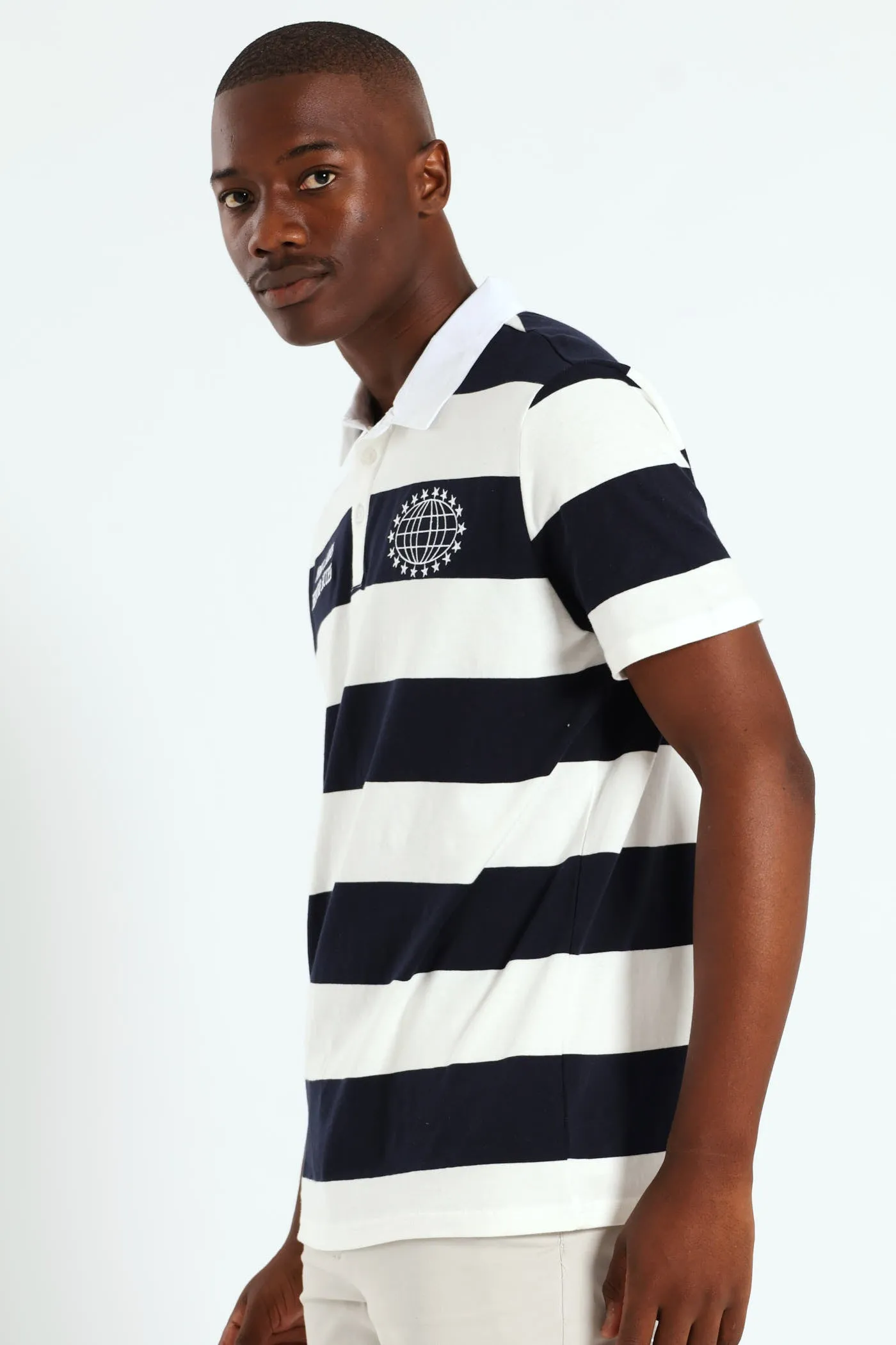 Stripe Embroidered Rugby Golfer - Navy sold by Edgars product image thumbnail 3