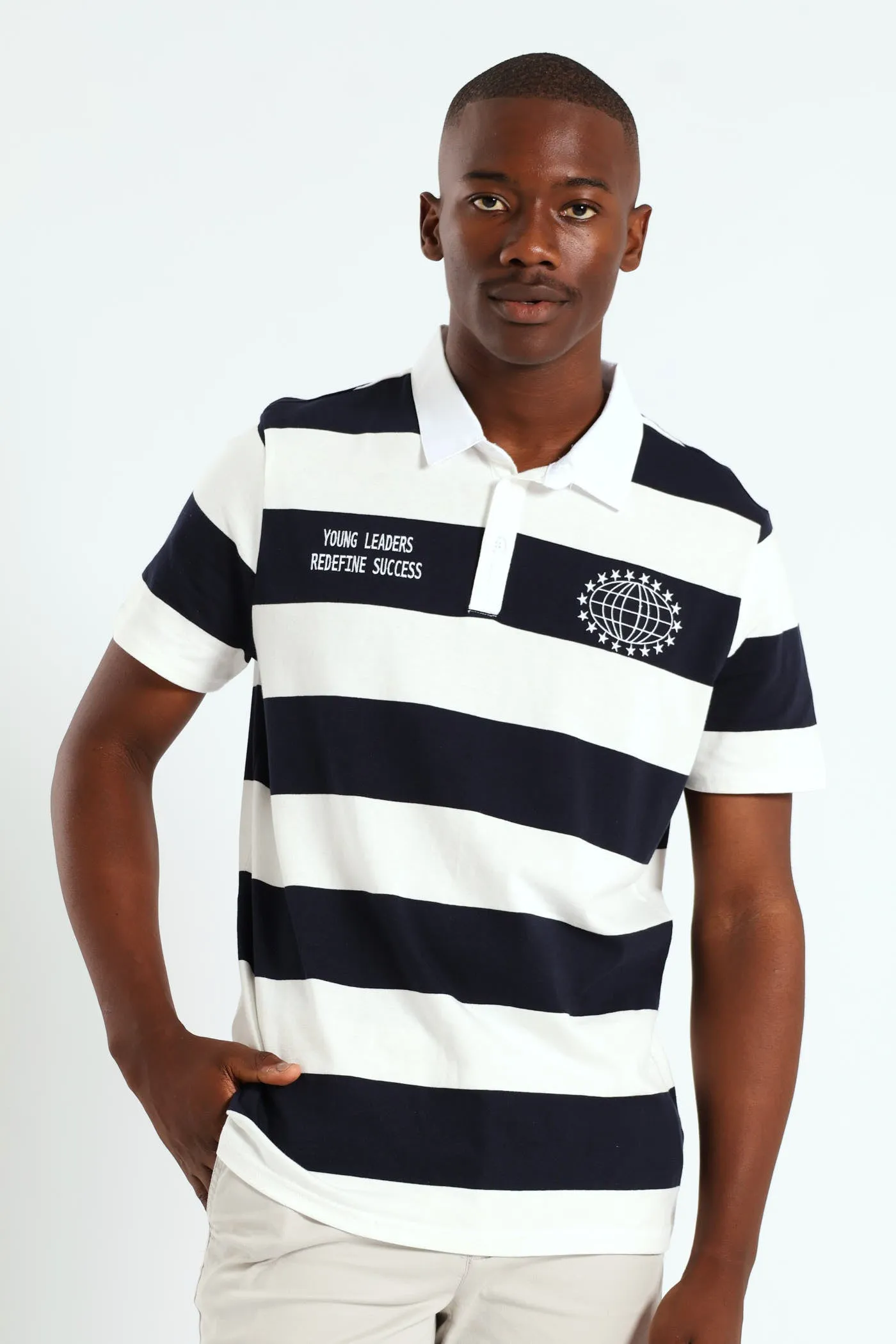 Stripe Embroidered Rugby Golfer - Navy sold by Edgars product image thumbnail 2