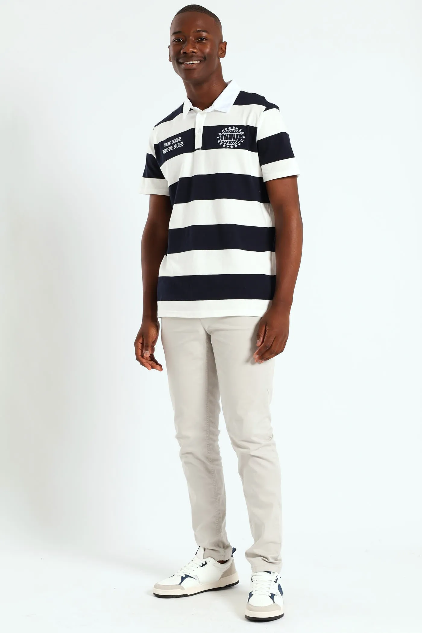 Stripe Embroidered Rugby Golfer - Navy sold by Edgars