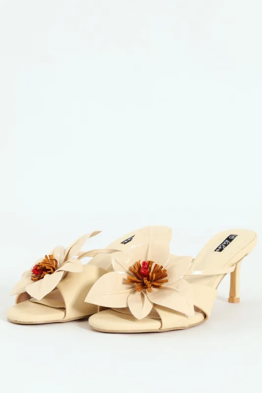Big Flower Heeled Sandal - Off White sold by Edgars