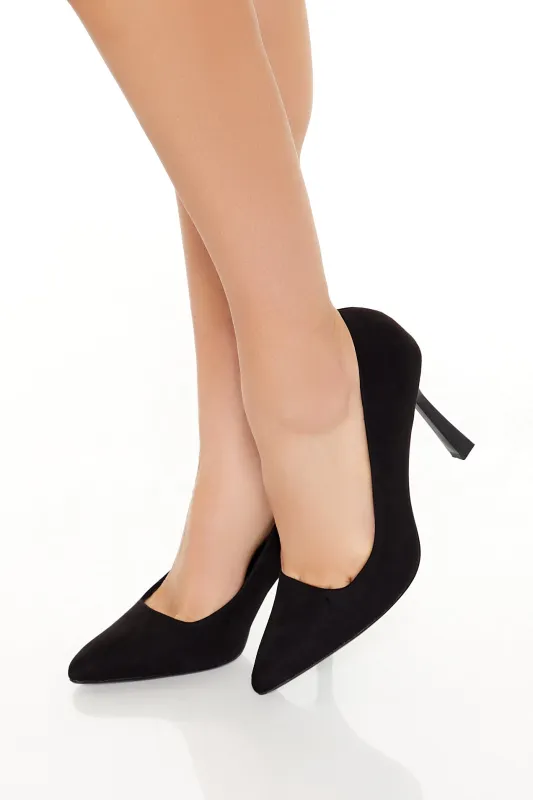 Faux Suede Pointed Stiletto Pumps - Black sold by Edgars