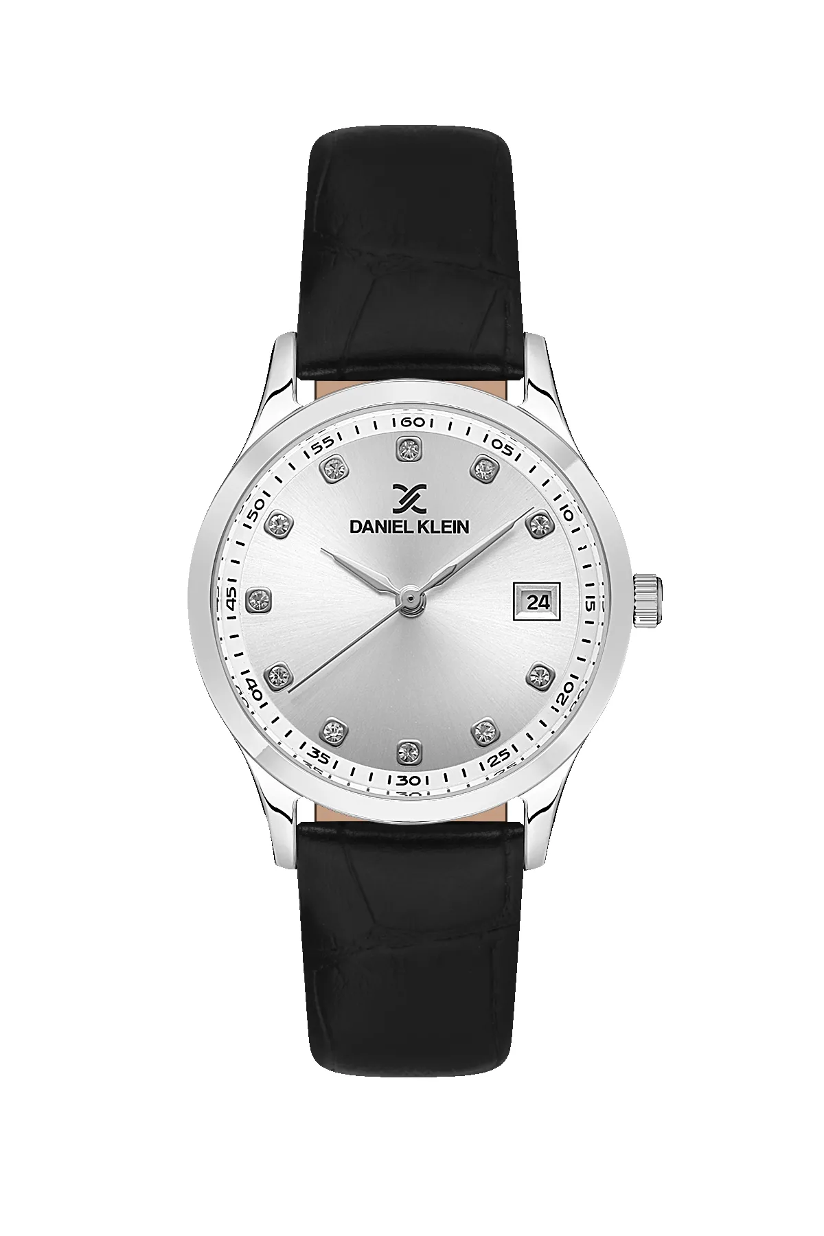 Stainless Steel Case Silver Dial & Black Leather Strap Watch - Silver sold by Edgars