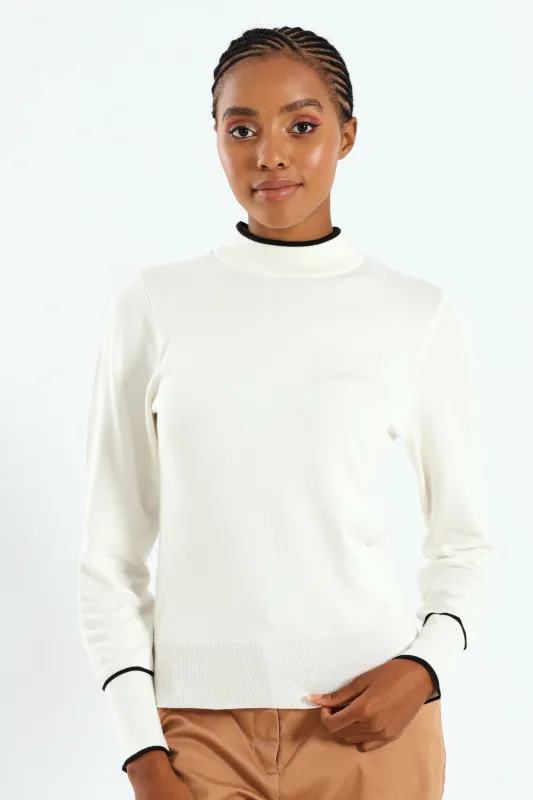Turtleneck Tipped Pullover - Cream/Black sold by Edgars