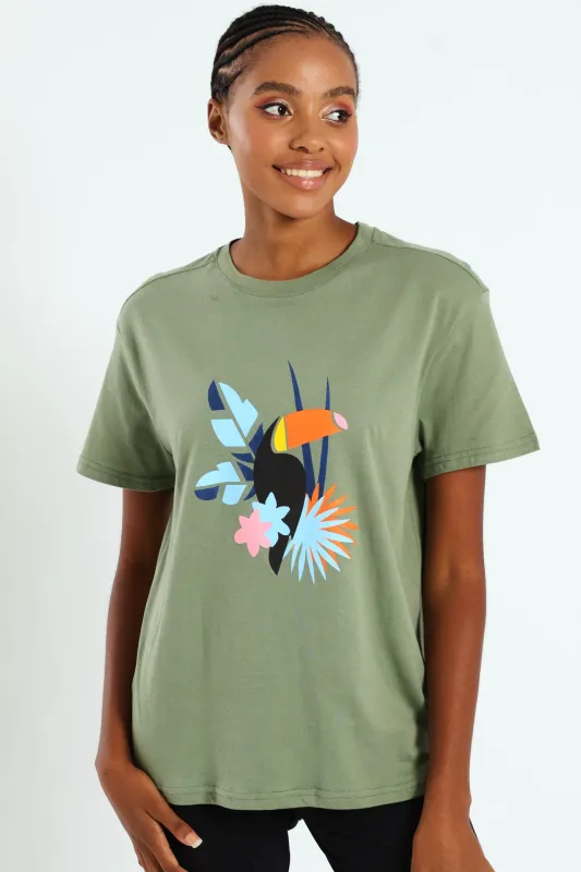 Tropical Toucan Frame Tee - Aqua Mist Green sold by Edgars