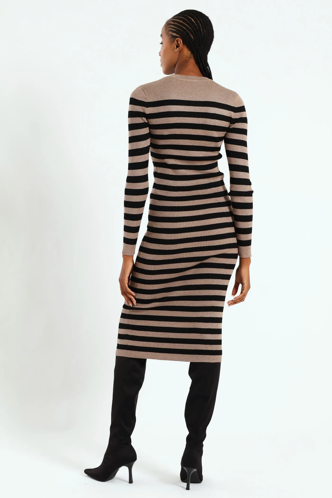 Column Striped Midi Knitwear Dress - Black/Tan sold by Edgars product image thumbnail 3