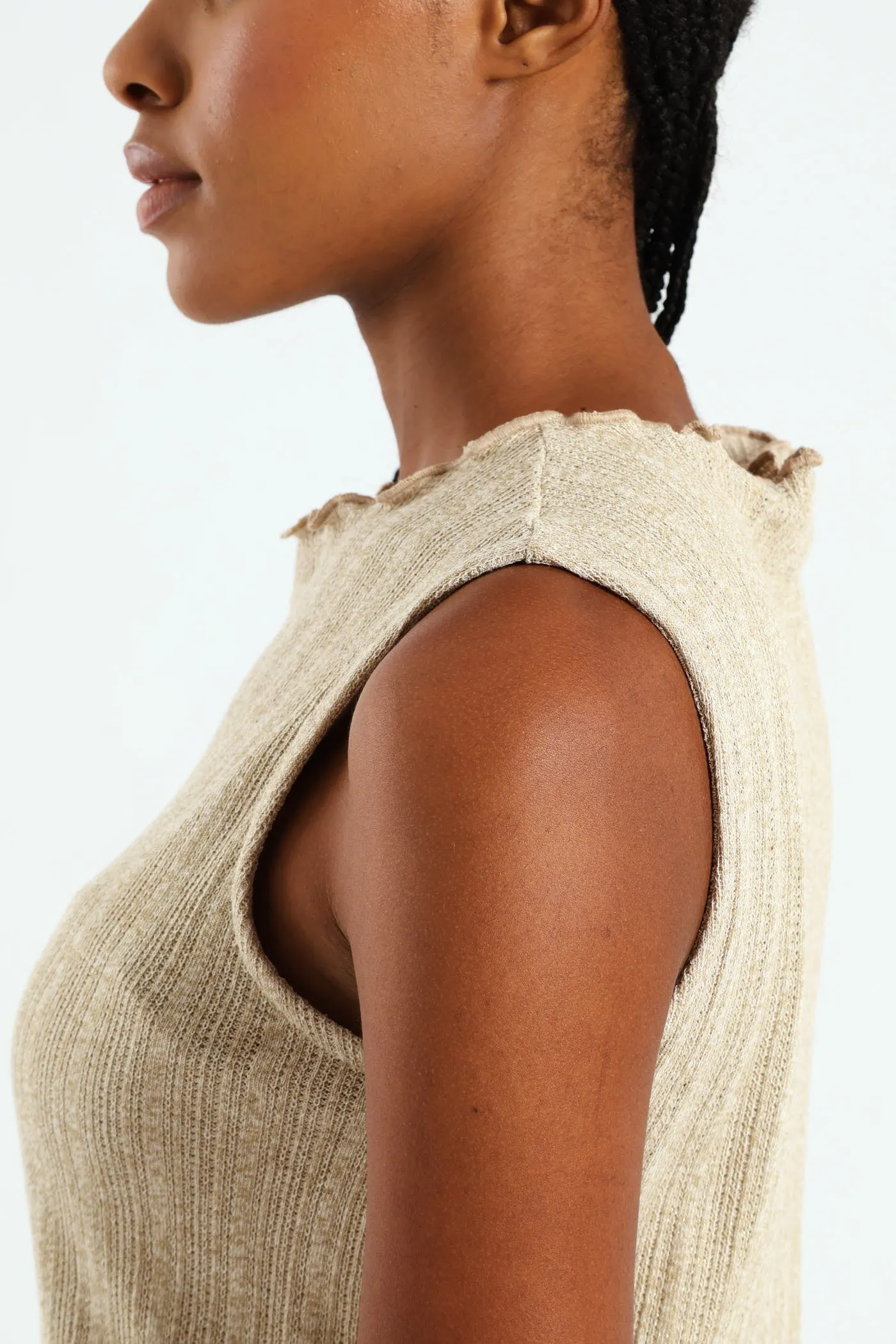 Lettuce Neck Rib Column Shimmer Maxi Dress - Oatmeal Melange sold by Edgars product image thumbnail 4