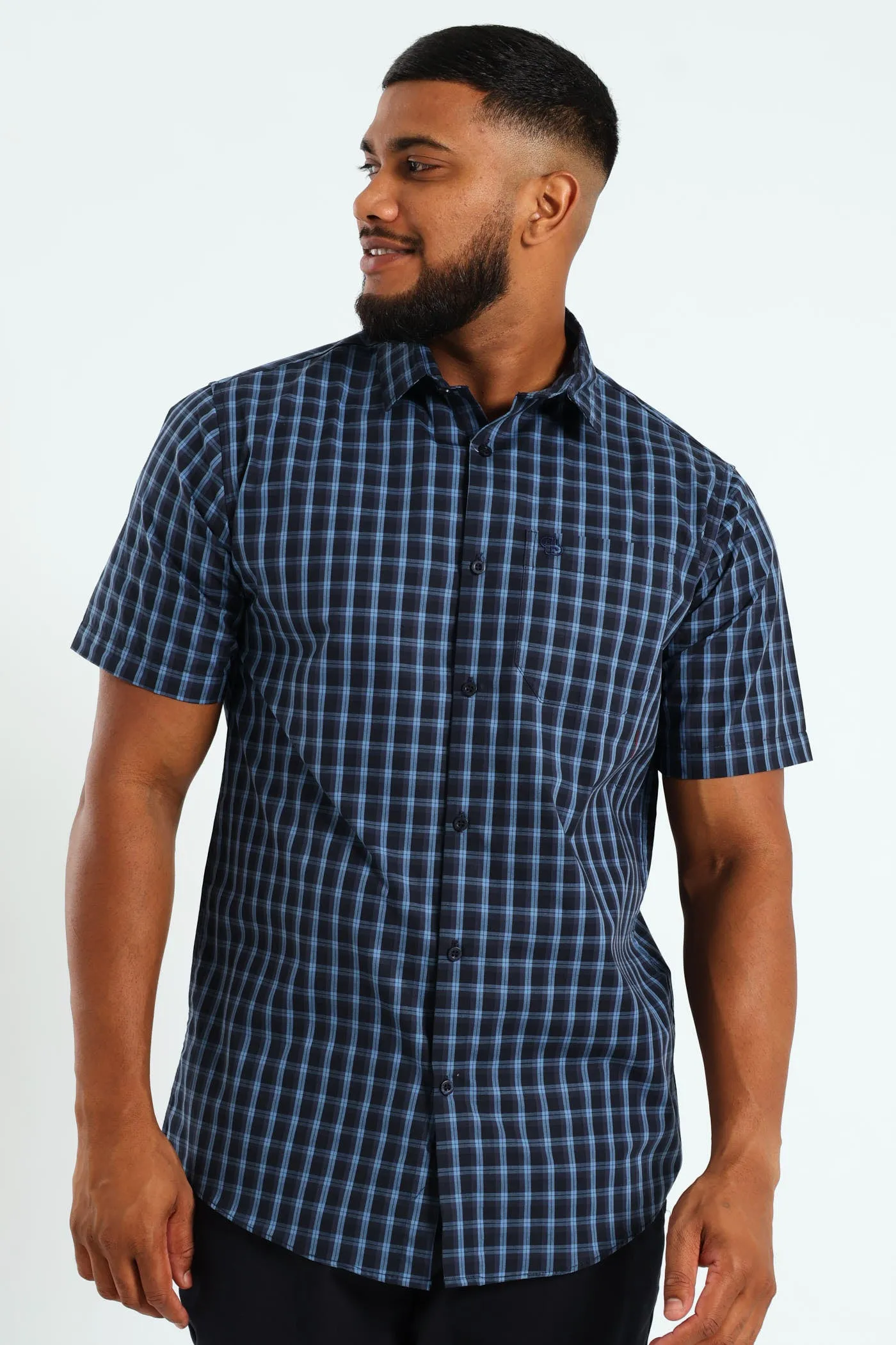 Short Sleeve Check Shirt - Navy sold by Edgars