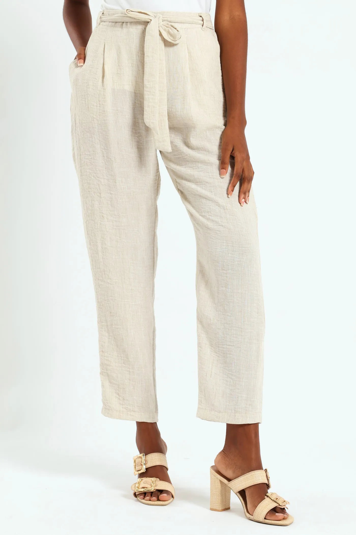 Pull On Pleated Tapered Leg Pant - Oatmeal Melange sold by Edgars