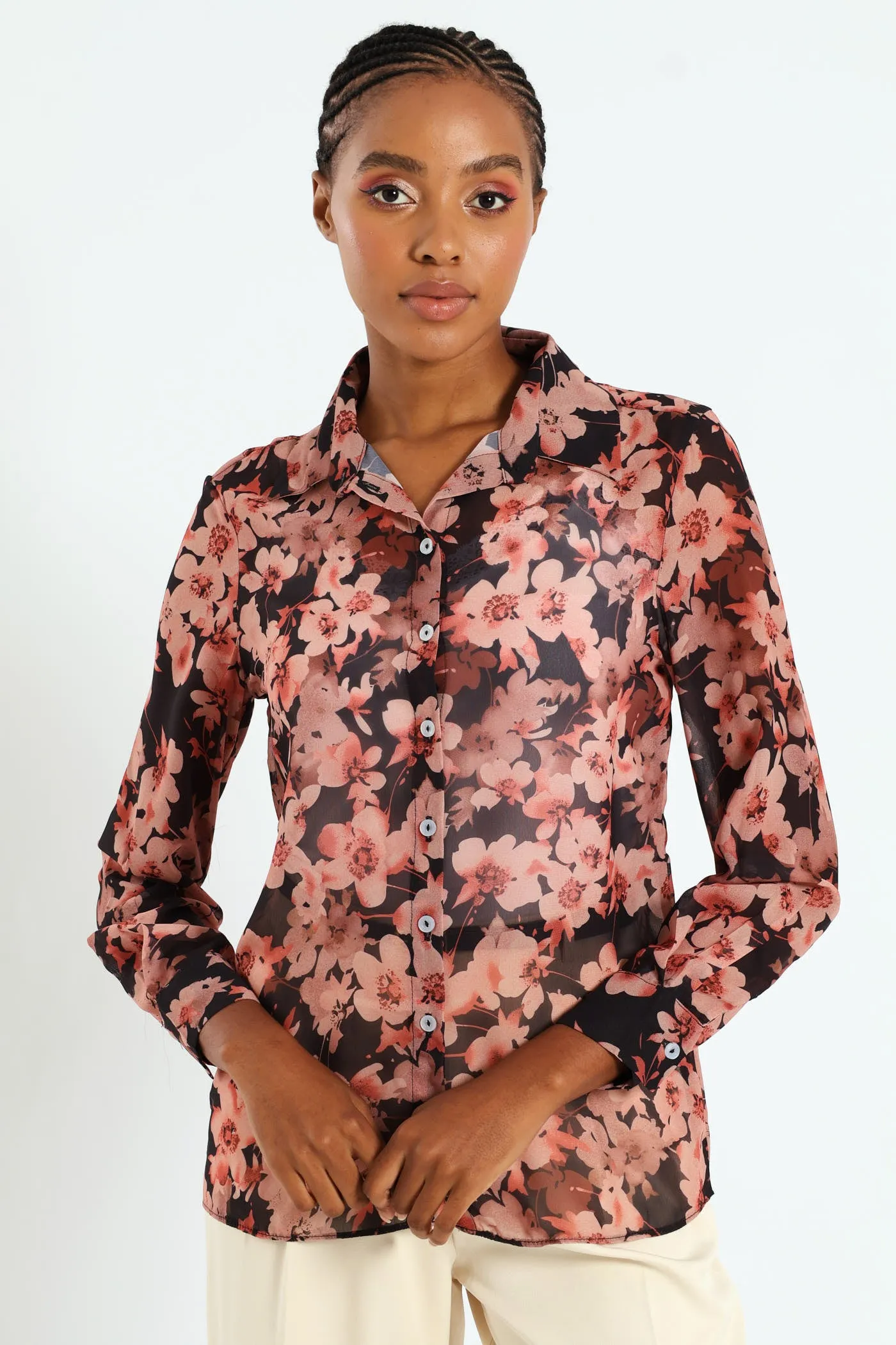 Rosy Chiffon Shirt - Black sold by Edgars