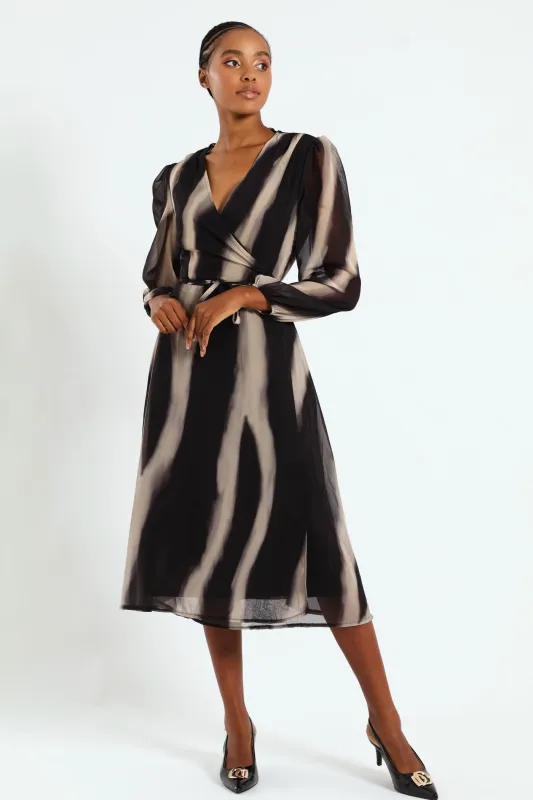 Wrap Midi Dress - Black/Cream sold by Edgars