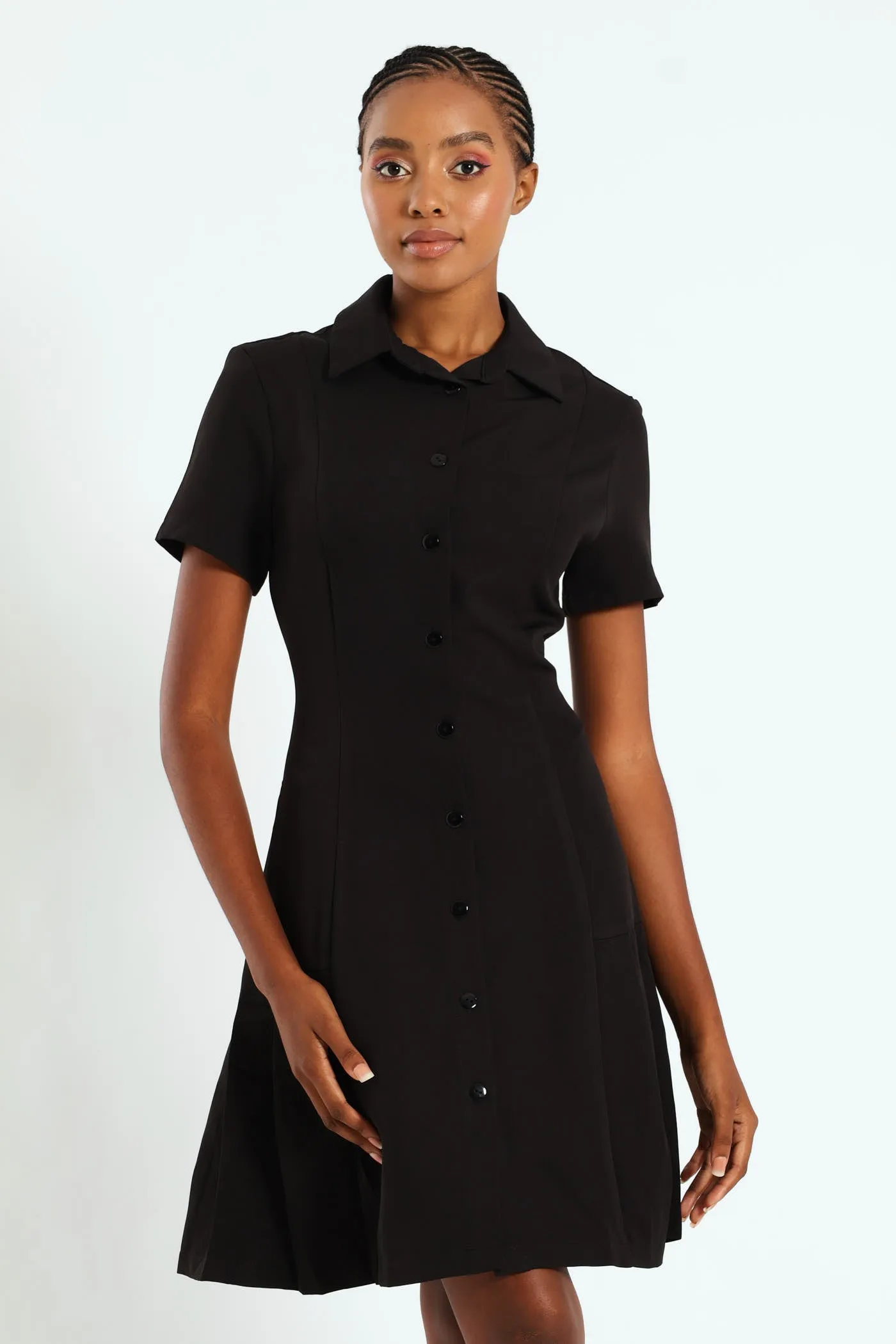 Button Through Pleated Work Dress - Black sold by Edgars product image thumbnail 2