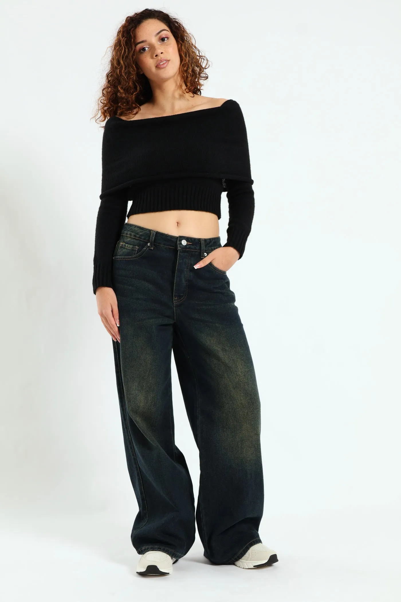 Off Shoulder Knit Top - Black sold by Edgars